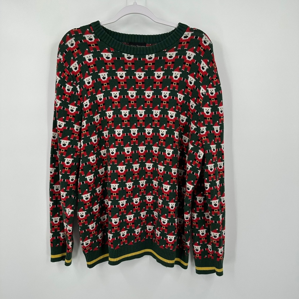 Mens Ugly Christmas Sweater Size L Santa Novelty Kitschy Office Party Cotton